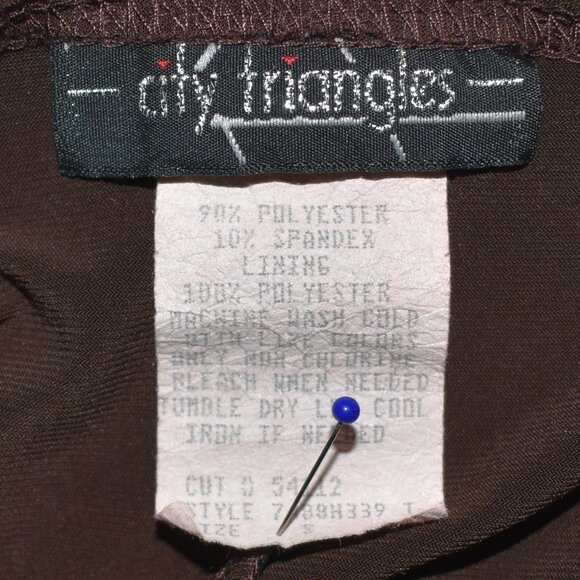 VTG 00s Y2K City Triangles Brown Wrap-Bust V-Neck Asymmetrical Bodycon Dress - Picture 6 of 6